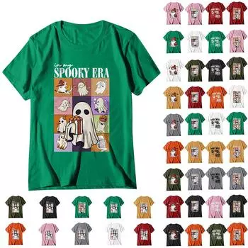 Женский свободный свитер с круглым вырезом и короткими рукавами с принтом призрака на Хэллоуин L красный