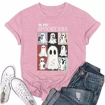 Женский свободный свитер с круглым вырезом и короткими рукавами с принтом Хэллоуина XXXL розовый