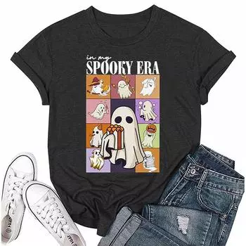 Женский свободный свитер с круглым вырезом и короткими рукавами с принтом Хэллоуина XXXL чёрный