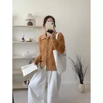 Женский свободный свитер с лацканами на осень и зиму One Size серый