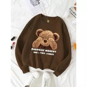 Женский свободный свитер с принтом и круглым вырезом, с длинными рукавами и бархатной толстовкой, женские пуловеры и свитера с длинными рукавами S чёрный