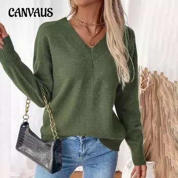 Женский свободный свитер с V-образным вырезом и открытой спиной, свободный трикотаж S армия зеленый