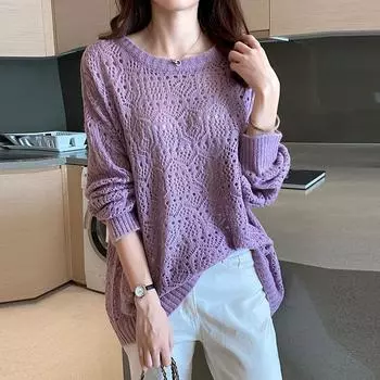 Женский свободный свитер скелетной вязки, верхняя одежда, рубашка с длинным рукавом, женская One Size жёлтый