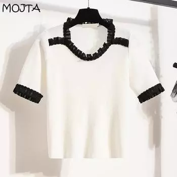 Женский свободный топ больших размеров, повседневный летний тонкий топ с круглым вырезом и короткими рукавами