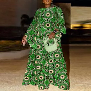 Женский свободный топ и брюки большого размера с круглым вырезом и длинным рукавом с принтом M зелёный