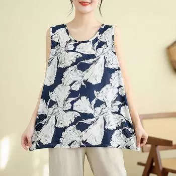Женский свободный топ, майка, летняя футболка без рукавов с круглым вырезом и принтом, свободные утягивающие базовые футболки для женщин L