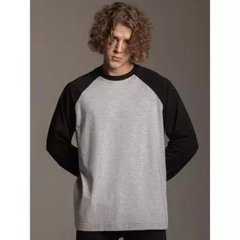 Женский свободный топ с длинными рукавами и круглым вырезом, сочетающий цвета M абрикосовый/розовый