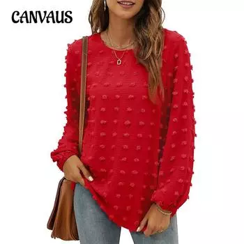 Женский свободный топ с длинными рукавами и круглым вырезом больших размеров для осени S чёрный