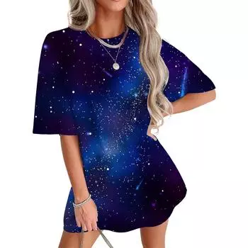 Женский свободный топ с короткими рукавами и принтом Sky L синий