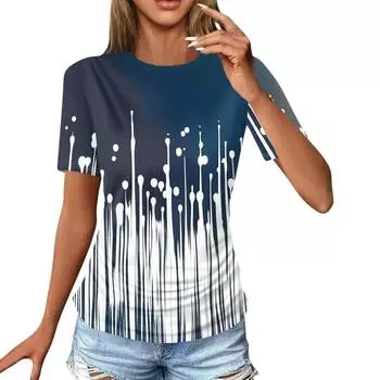 Женский свободный топ с короткими рукавами в полоску с принтом, летняя футболка с круглым вырезом, уличная одежда больших размеров S