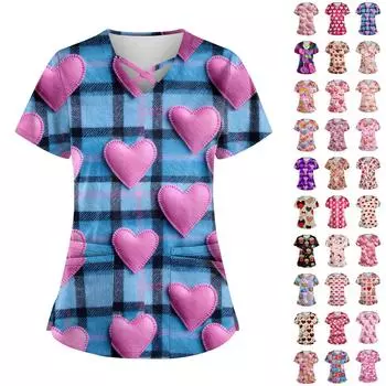 Женский свободный топ с принтом ко Дню святого Валентина, короткий рукав, футболка, пуловер L