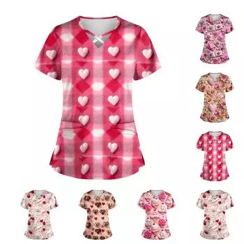 Женский свободный топ с принтом ко Дню святого Валентина, короткий рукав, футболка, пуловер XL розовый