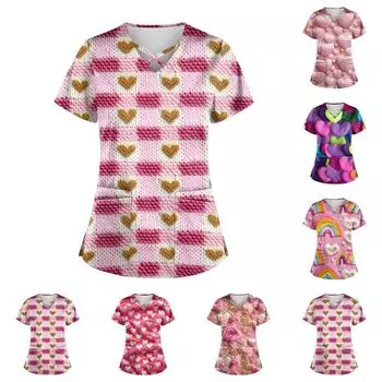 Женский свободный топ с принтом ко Дню святого Валентина, короткий рукав, футболка, пуловер M розовый