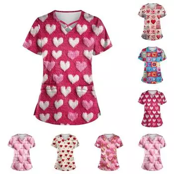 Женский свободный топ с принтом ко Дню святого Валентина, короткий рукав, футболка, пуловер L