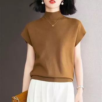 Женский свободный топ с рукавом «летучая мышь» и полуводолазкой — 2023 г., короткий дизайн m чёрный