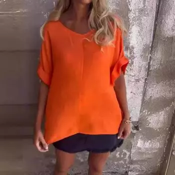 Женская блузка с V-образным вырезом, свободный крой, рукав семь четвертей S жёлтый