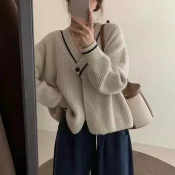 Женский свободный трикотаж с длинным рукавом, свитера на одной пуговице, повседневный кардиган, женский свитер, короткие пальто, верхняя одежда, осень, зима One Size
