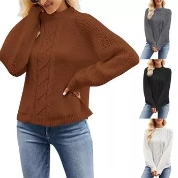 Женский свободный трикотажный джемпер с круглым вырезом и рукавами L чёрный