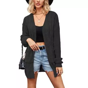 Женский свободный трикотажный свитер средней длины в стиле кэжуал S чёрный