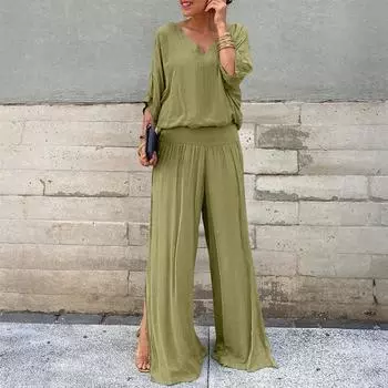 Женский Свободный Удобный Повседневный Модный Принтованный Шифоновый Комплект из Двух Предметов: Брюки с Коротким Рукавом S