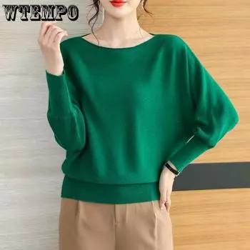 Женский свободный утягивающий топ с одним вырезом и рукавом «летучая мышь» вязаный свитер на осень и зиму M покинуть белый