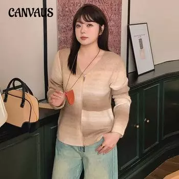 Женский свободный вязаный кардиган с длинным рукавом и V-образным вырезом больших размеров XL серый