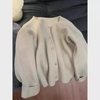 Женский свободный вязаный кардиган весна/осень 2024 г. — длинный рукав, круглый вырез, повседневный корейский свитер Small темно-серого