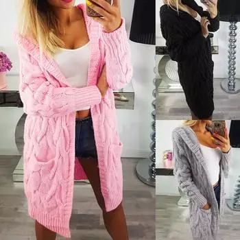 Женский свободный вязаный свитер с длинным рукавом, кардиган, верхняя одежда, пальто розовый