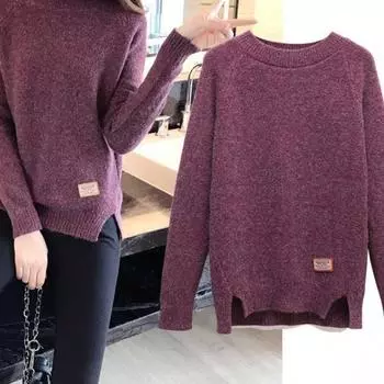 Женский свободный вязаный свитер с разрезом, зимний пуловер с круглым вырезом, свитер, женский корейский трикотаж, джемпер, топы XL