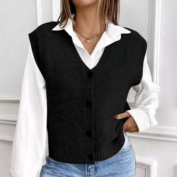 Женский свободный вязаный жилет с V-образным вырезом, однотонный свитер L