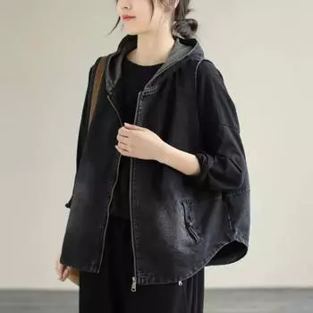 Женский свободный жилет без рукавов с капюшоном в литературном стиле, весенняя повседневная джинсовая куртка из стираного денима XS