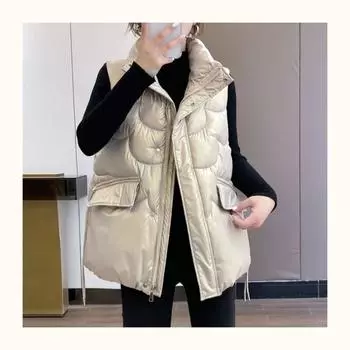 Женский свободный жилет с воротником-стойкой, однотонный, осенне-зимний 3XL