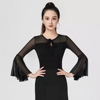 Женский танцевальный костюм Top Line Dance Clothing Летний черный с длинным рукавом сетчатый бальный современный женский танцевальный костюм платья для вечеринок самбы XXXXL чёрный