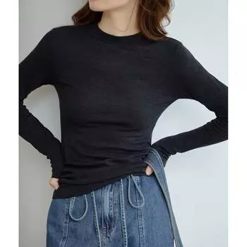 Женский темно-серый шерстяной смесовый узкий пуловер - полувысокий ворот Small чёрный/темно-серого