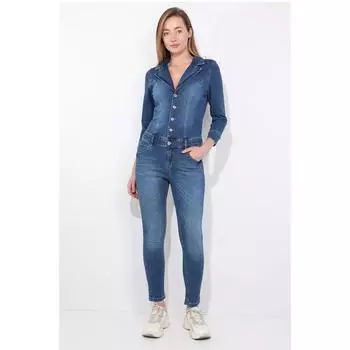 Женский темно-синий джинсовый комбинезон с брюками