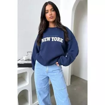 Женский темно-синий свитшот с круглым вырезом с принтом New York Fetch