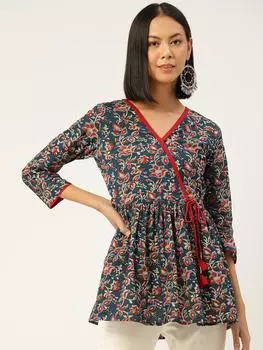 Женский темно-синий топ с запахом и принтом S темно-синий