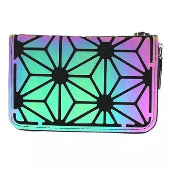 Женский темный бумажник с геометрическим рисунком на молнии, светящийся короткий кошелек с ромбовидной сумкой