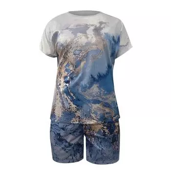 Женский темперамент, повседневные шорты для бега, повседневные двухсекционные шорты с короткими рукавами, спортивный комплект L