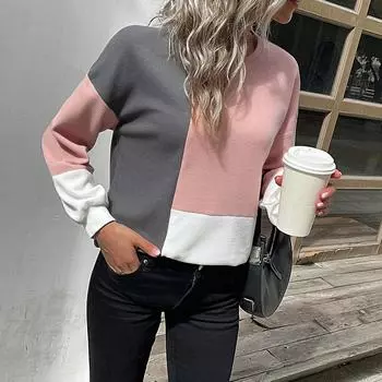 Женский темперамент, свободная строчка, вязаная цветная толстовка с длинными рукавами и длинными рукавами L розовый