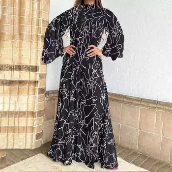 Женский темпераментный элегантный комбинезон с длинными рукавами и шнуровкой на талии, брюки с принтом XL чёрный