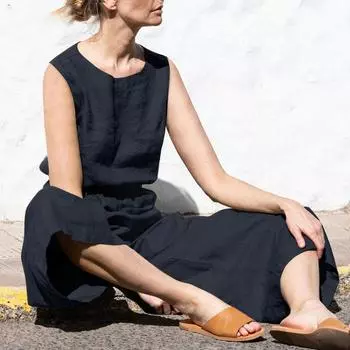 Женский темпераментный комбинезон без рукавов с высокой талией, однотонные брюки, свободные летние повседневные брюки XXXL