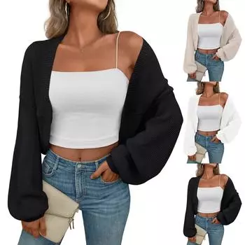 Женский темпераментный удобный свободный однотонный солнечный кардиган с длинным рукавом вязаный кардиган топ S бежевый