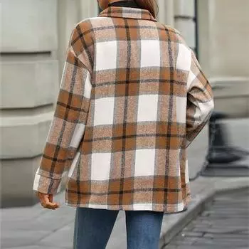 Женский темпераментный утолщенный твидовый клетчатый пиджак осенне-зимний кардиган с длинными рукавами S розовый