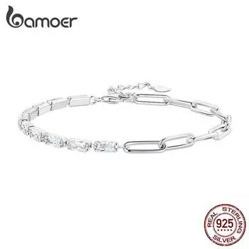 Женский теннисный браслет BAMOER из стерлингового серебра 925 пробы с квадратным цирконием, подарок на день Святого Валентина, ювелирные украшения 925 silver
