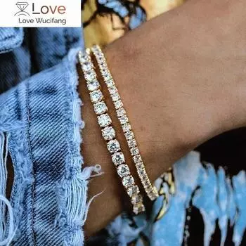 Женский теннисный браслет в стиле хип-хоп, модный, Aaa + кубический цирконий, серебряный цвет, цепочка с кристаллами для девочек-подростков, на руку, свадебные украшения H086 17cm