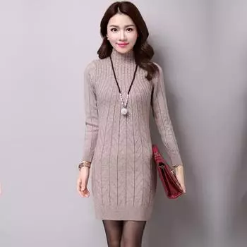 Женский теплый длинный вязаный свитер с высоким воротом, зимний вязаный пуловер с круглым воротом и длинными рукавами 3XL