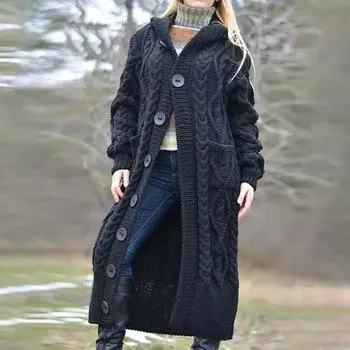 Женский теплый кардиган с длинным рукавом на пуговицах размера плюс на осень-зиму XS серый