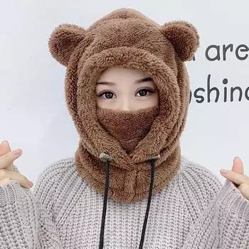 Женский теплый комплект из шапки и шарфа для велоспорта — защита от ветра и холода на осень/зиму Adult кофейный