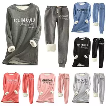 Женский теплый костюм с принтом и круглым вырезом, флисовый свитер с длинными рукавами, спортивные штаны на шнурке, комплект из двух предметов XXXL чёрный